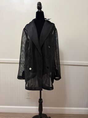Ralph Lauren Black Sheer Double-Breasted Blazer Jacket - Women